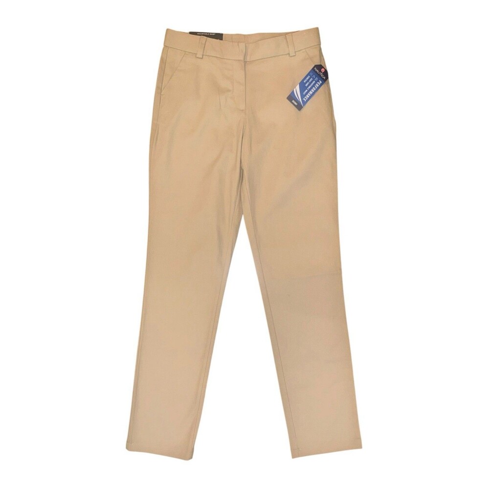NWT Nautica Girls' School Uniform Khaki Skinny Pants Adjustable Waist Size 14R